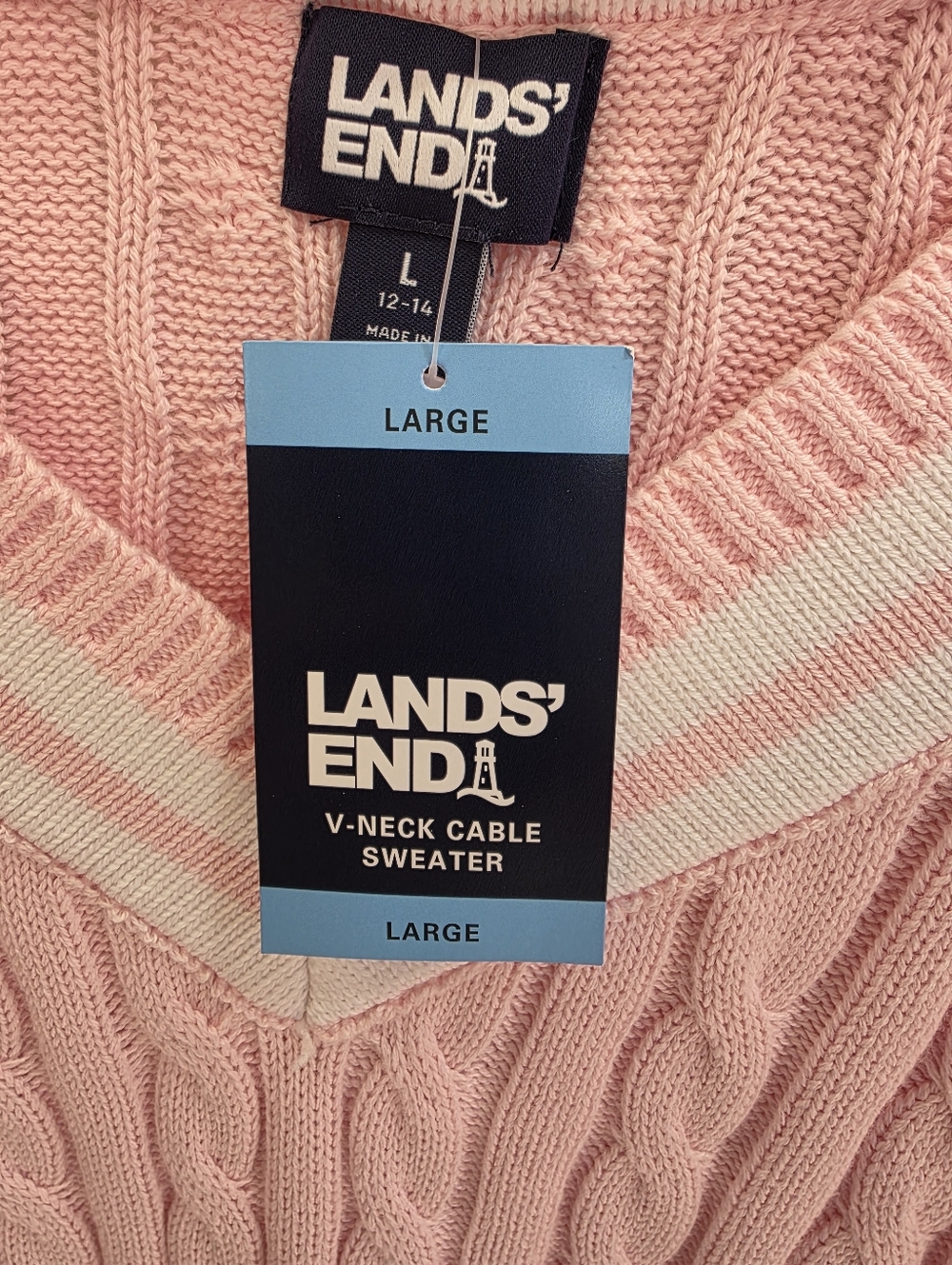 Land's End V-neck Cable Crop Sweater Women's Size L - Picture 3 of 5